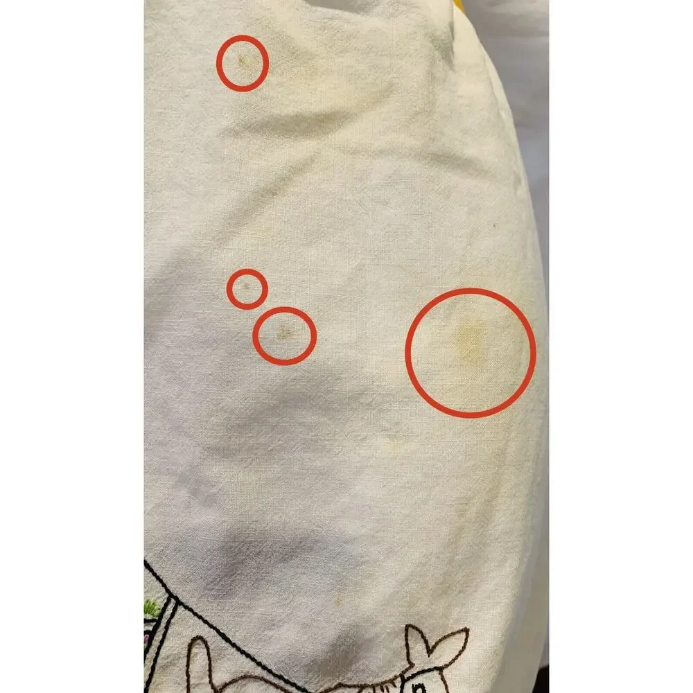 Vintage Apron Women White Yellow Waist Hand Embroidery Handmade Cotton Donkey